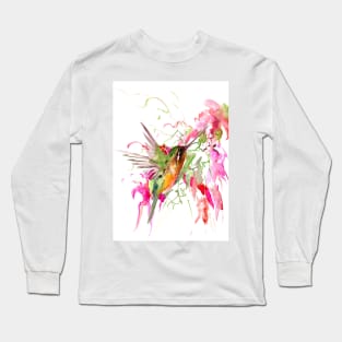 Hummingbird and Flowers Long Sleeve T-Shirt